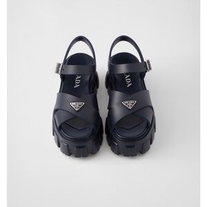 Prada Navy Rubber Monolith Platform Sandals